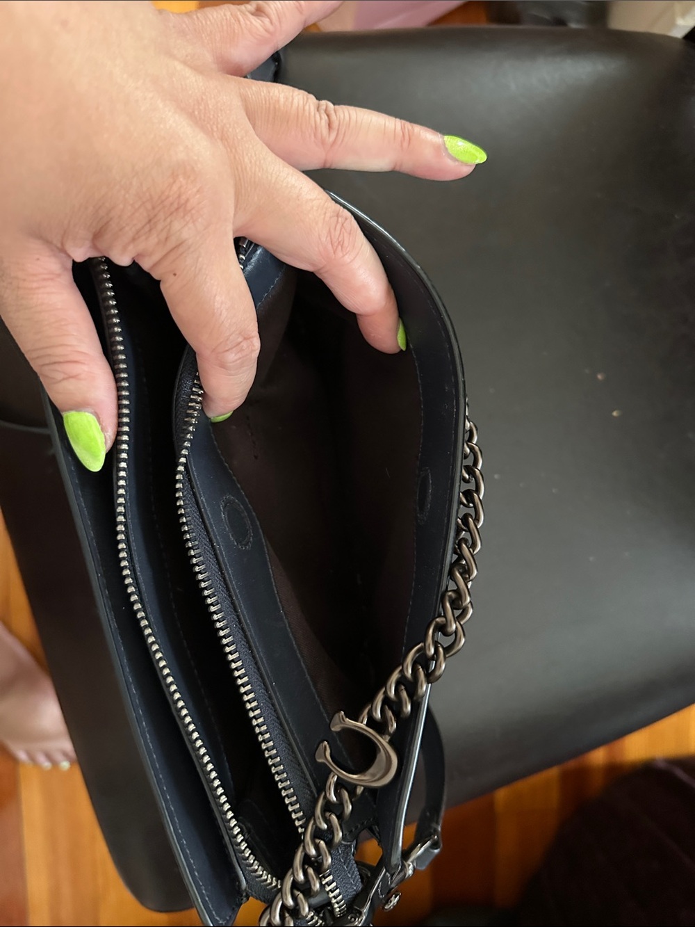 Coach Dark Navy Leather Crossbody Bag with Chain Strap and crossbody strap - Picture 10 of 12